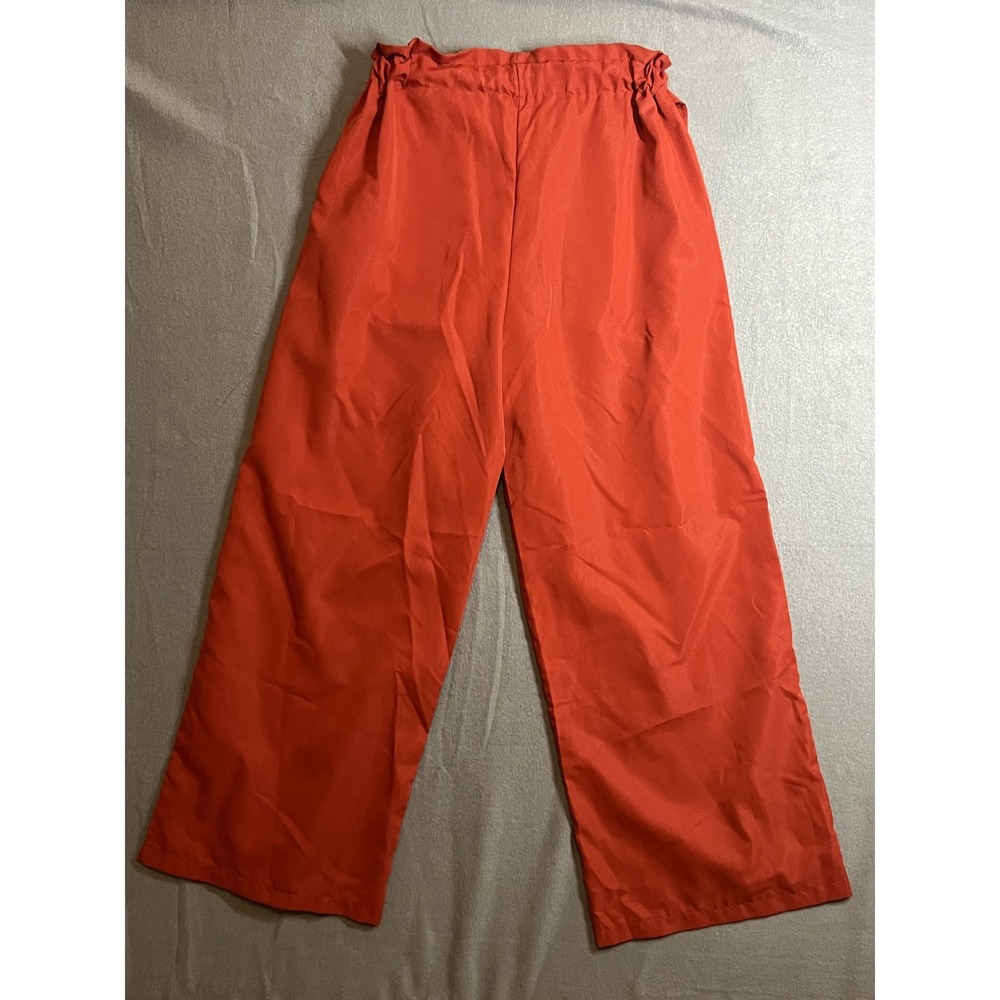 Women's Burnt Orange Paperbag Waist Wide Leg Pants with Tie Belt Size L - Picture 8 of 8